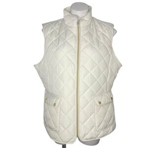 St. John’s Bay Quilted Vest XL Gold Zipper & Snaps NWOT Off White Women’s